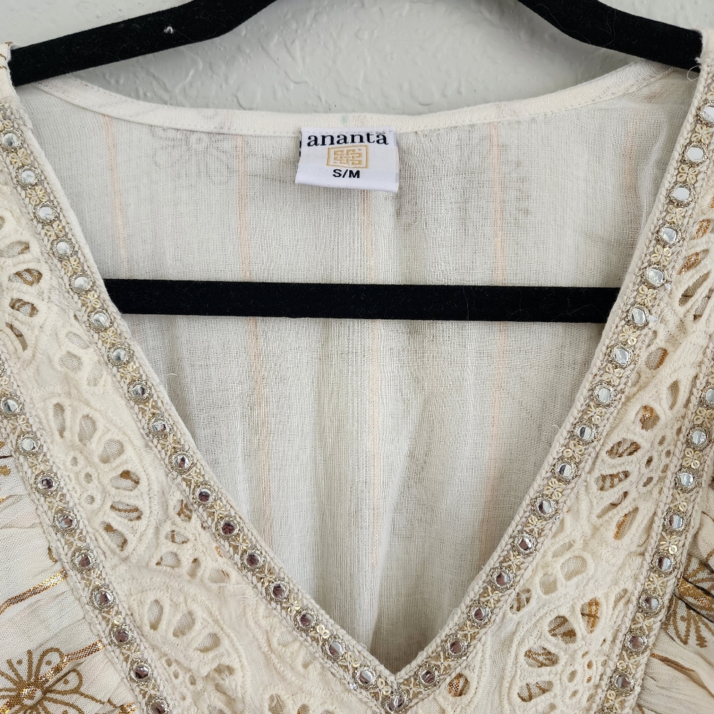 Ananta Cream and Gold Women's Maxi Dress Boho Anthro Inspired Boutique NWOT - Picture 8 of 8